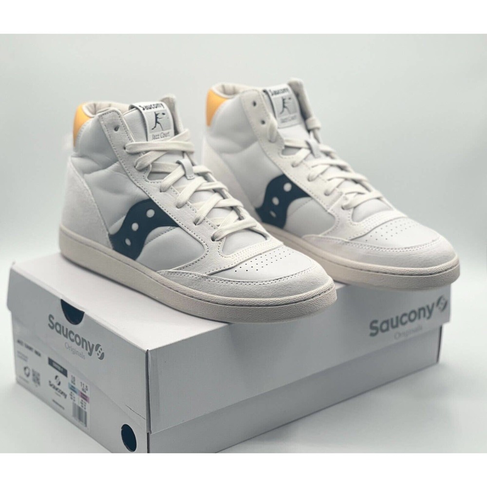 Saucony Jazz Court High Top Sneaker Athletic Leather White Yellow New In Box